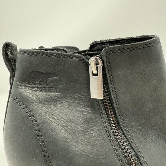 Sorel Evie II Zip Waterproof Leather Ankle Bootie Womens 9 Black Wedges City NWT - Picture 13 of 16